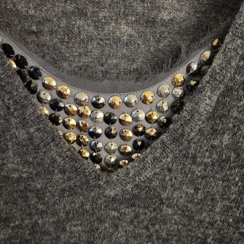 Tory Burch Gamma Sweater Gray Alpaca Blend Removable Studded Neckline Size XS